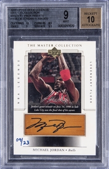 2000-01 Upper Deck Legends #MJA1 Michael Jordan Master Collection Mystery Pack Inserts Signed Floor Card (#09/23) – BGS MINT 9/BGS 10